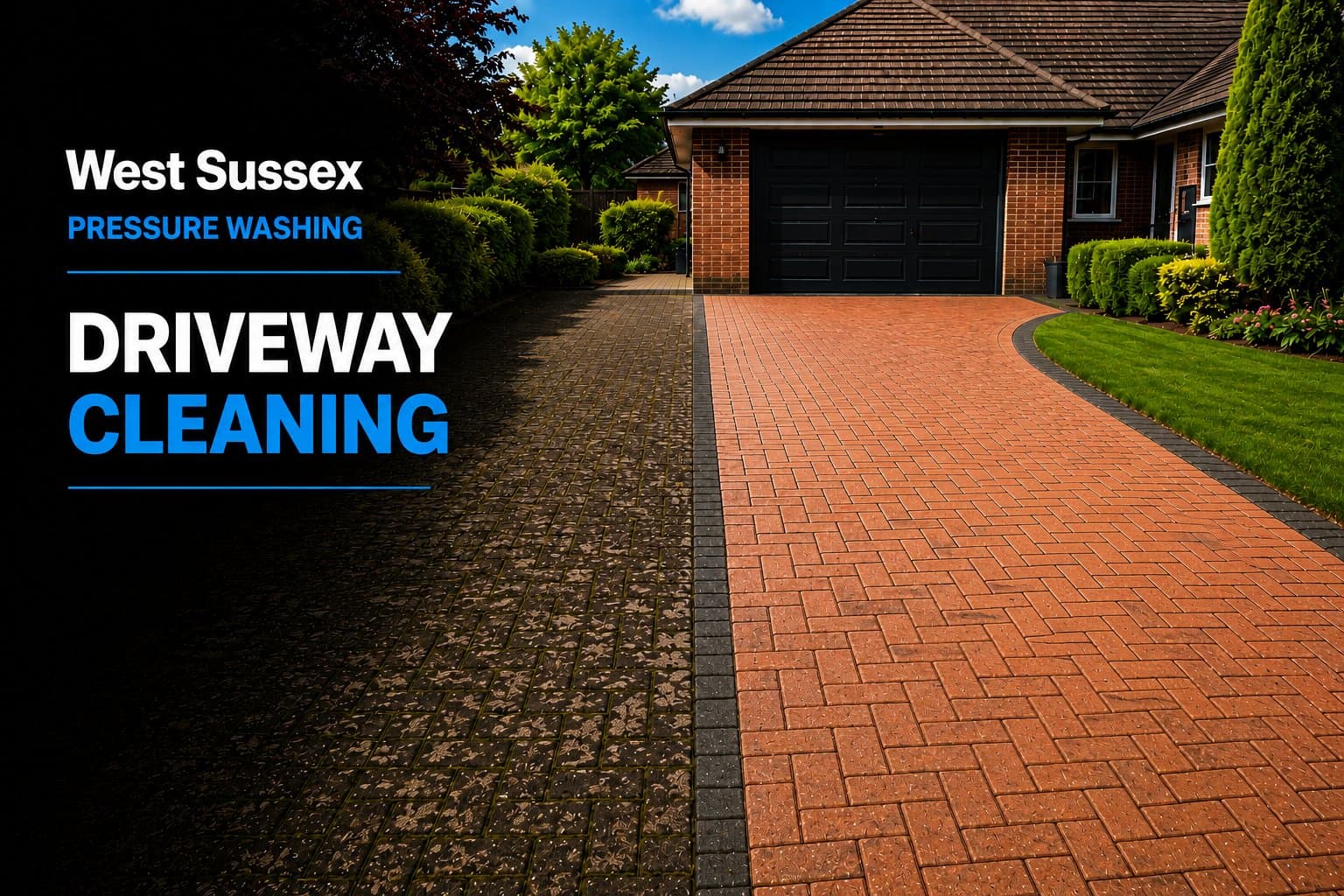 Example of a pressure-washed paved driveway in West Sussex